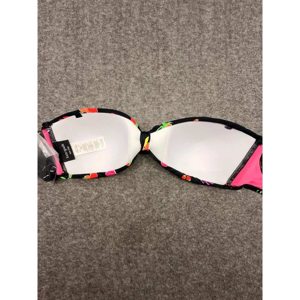 Kate Spade Black Fruit Print Bandeau Bikini Set Neon Two Piece Swimsuit NWT